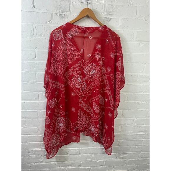 Lane Bryant Women's V Neck Pullover Tunic Blouse Long Sleeve Paisley Red Size 22 - Picture 2 of 4
